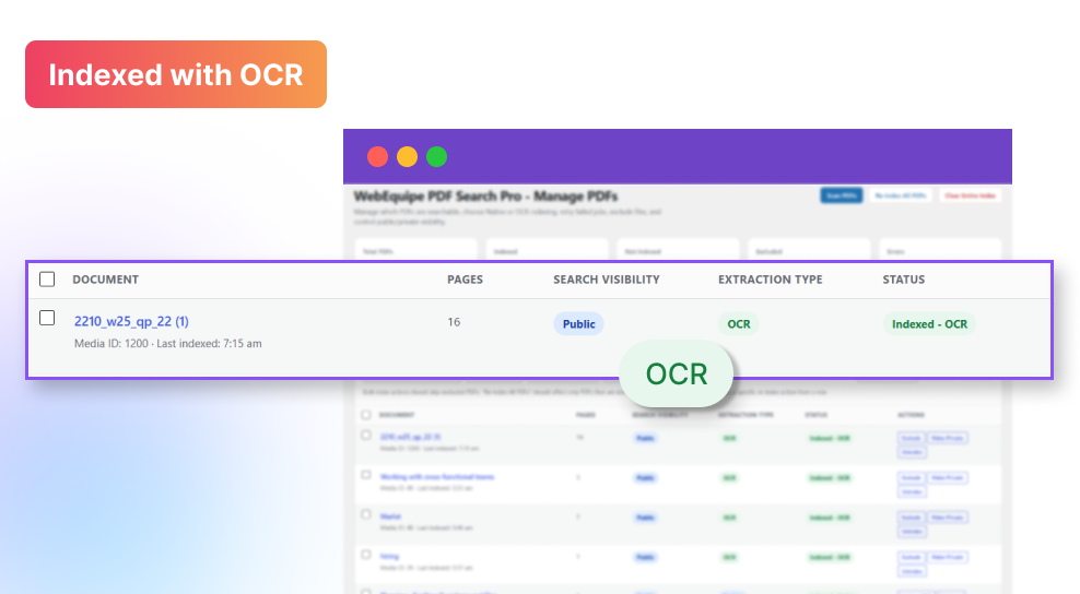 Media Library OCR status
