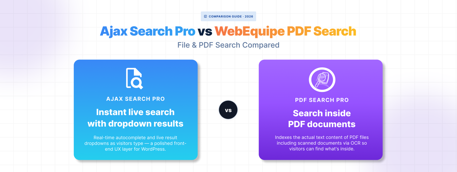 Ajax Search Pro vs WebEquipe PDF Search: File & PDF Search Compared